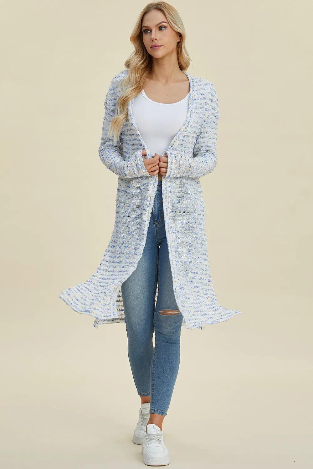 Double Take Full Size Open Front Longline Cardigan - PBNJ FASHIONS
