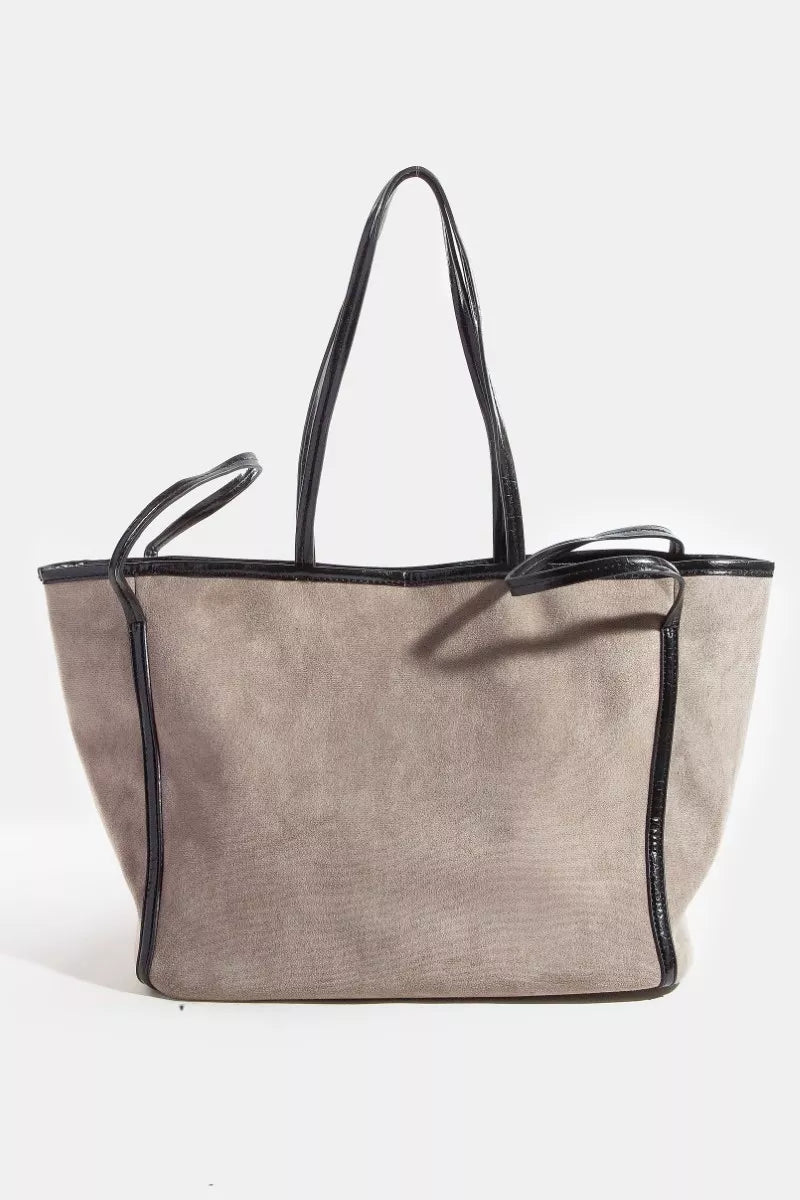 Fame Suede Tote Faux Leather Trim Shoulder Strap - PBNJ FASHIONS
