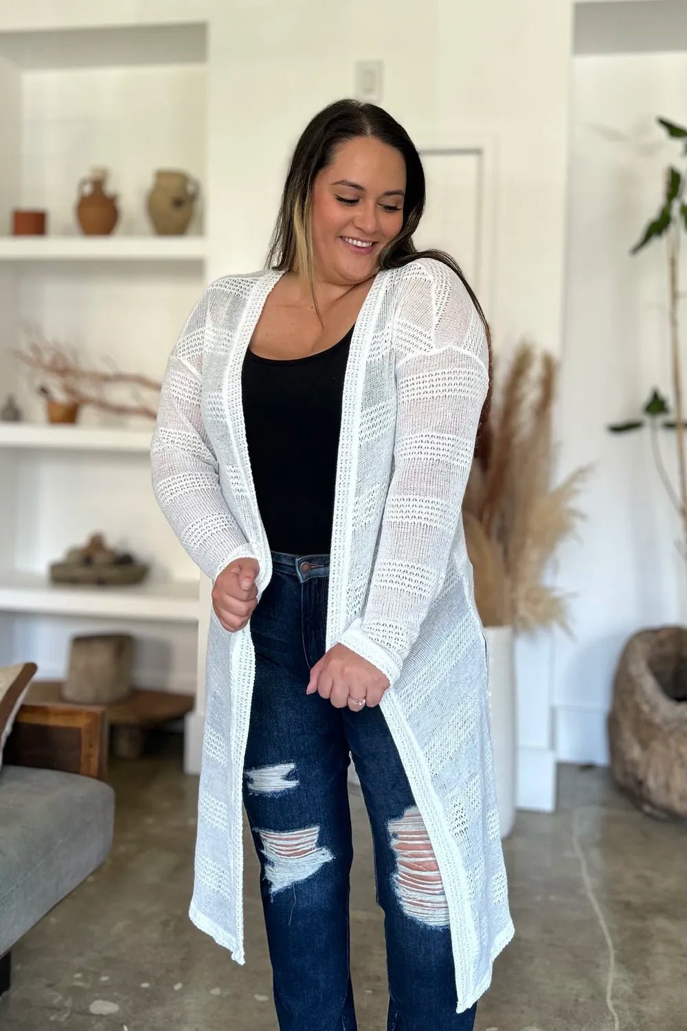 Double Take Full Size Open Front Longline Cardigan - PBNJ FASHIONS