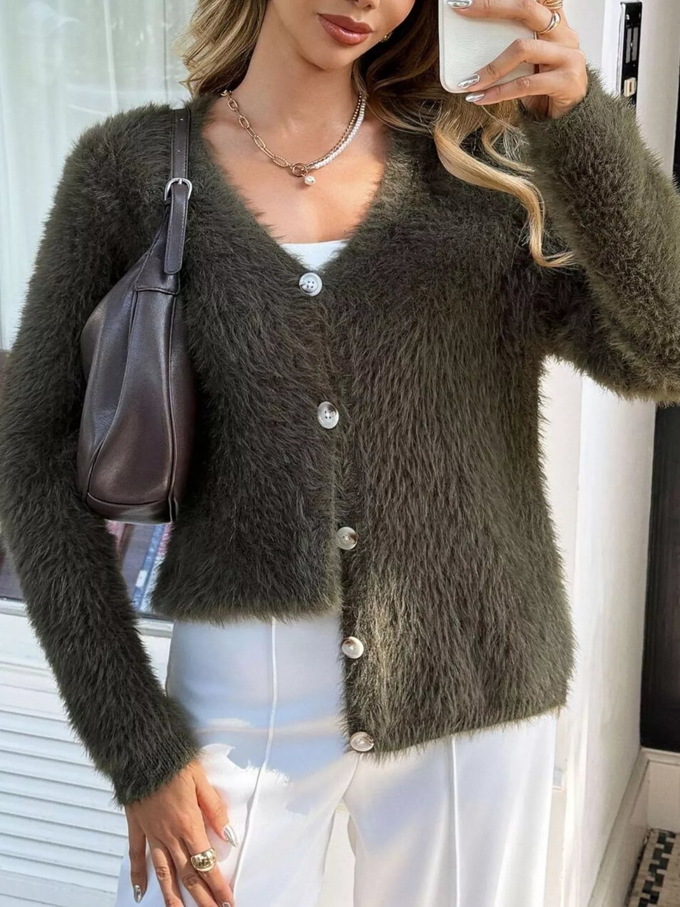 Fuzzy Knit Button - Up Cardigan - PBNJ FASHIONS