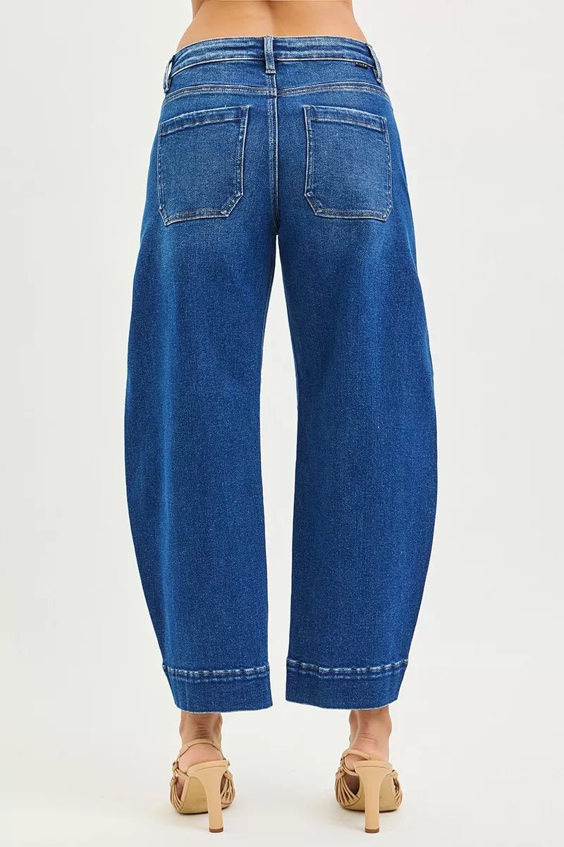 RISEN Mid Rise Crop Barrel Jeans - PBNJ FASHIONS