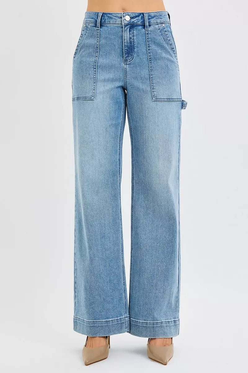 RISEN Full Size High Rise Straight Leg Jeans with Front Pockets Plus Size - PBNJ FASHIONS