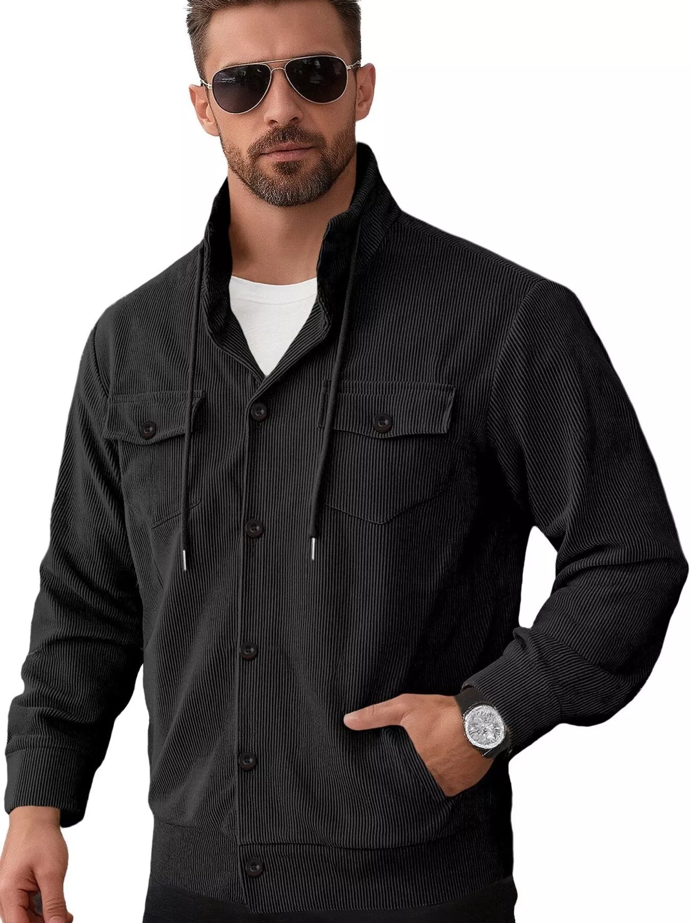 Men's Full Size Casual Corduroy Button - Down Jacket Plus Size - PBNJ FASHIONS