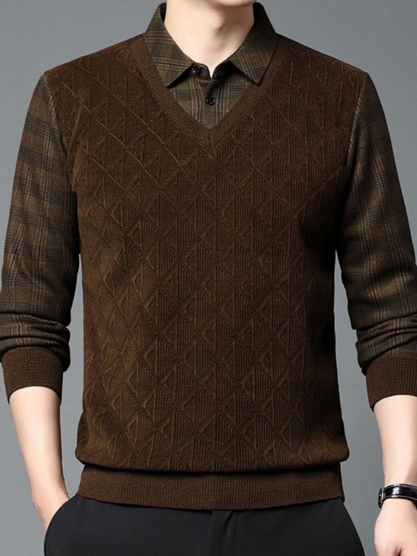 Men's Plus Size Layered - Look Long Sleeve Polo - PBNJ FASHIONS