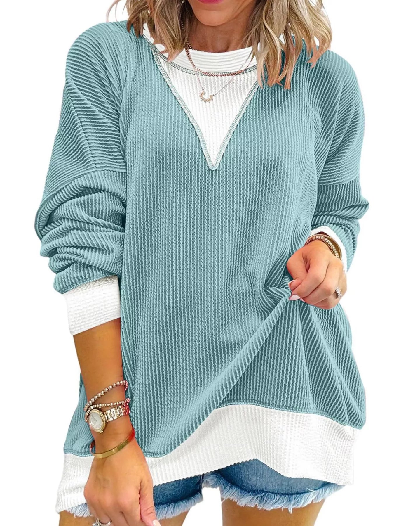 Contrast Dropped Shoulder Sweatshirt - PBNJ FASHIONS