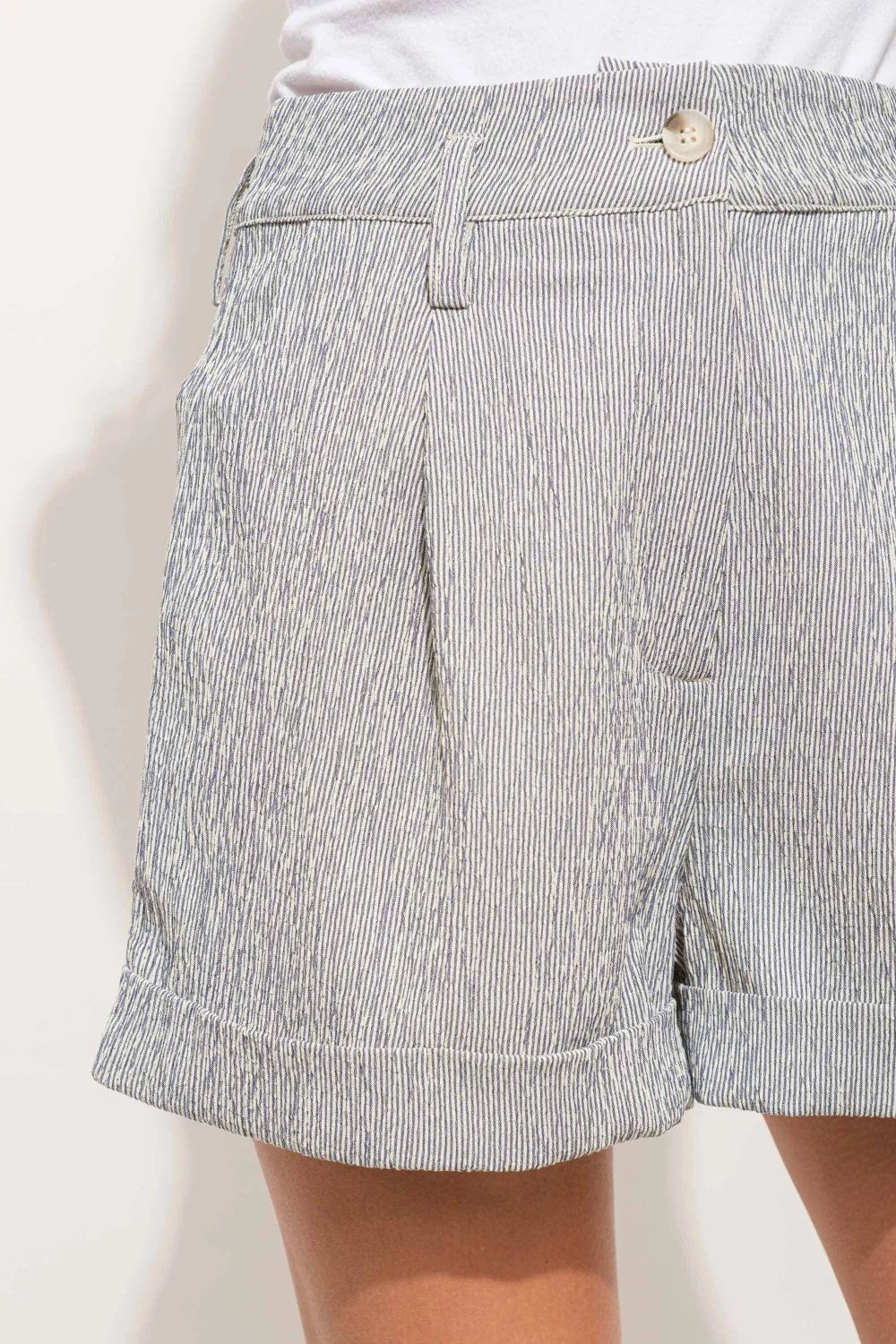 And The Why Pin Striped High Waist Rolled Shorts - PBNJ FASHIONS