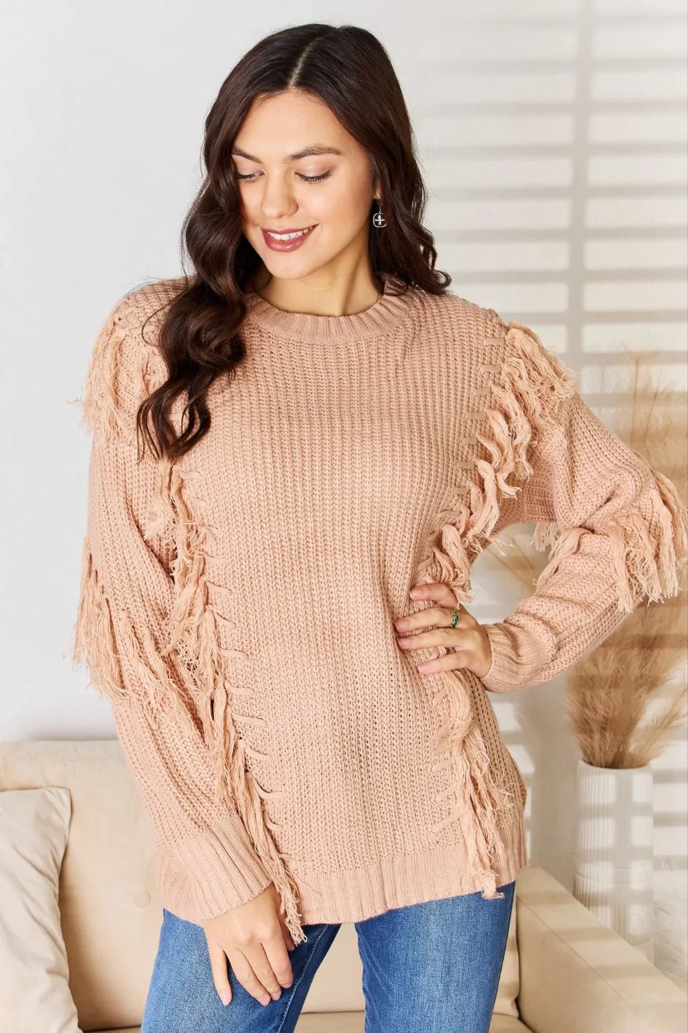 And The Why Tassel Detail Long Sleeve Sweater - PBNJ FASHIONS