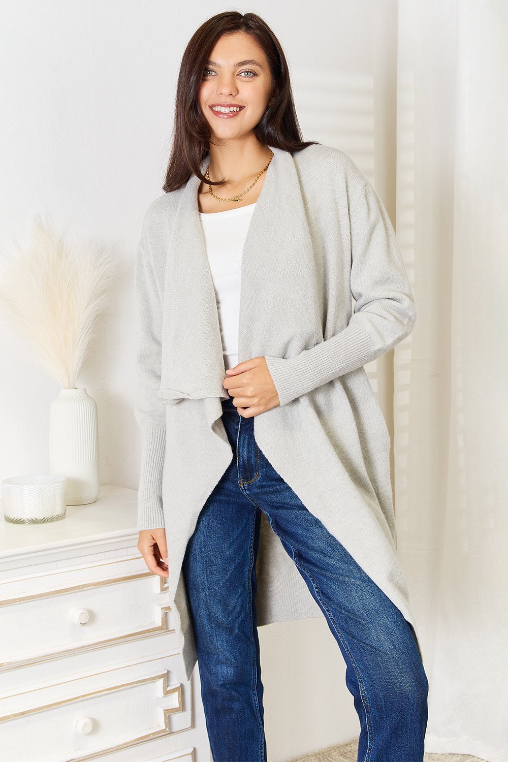 Angel Wings Open Front Duster Cardigan with Pockets - PBNJ FASHIONS