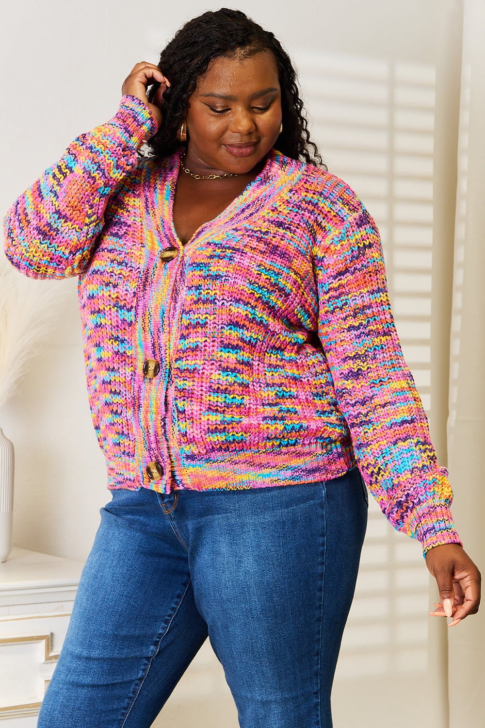 Angel Wings Woven Right V - Neck Long Sleeve Cardigan - PBNJ FASHIONS