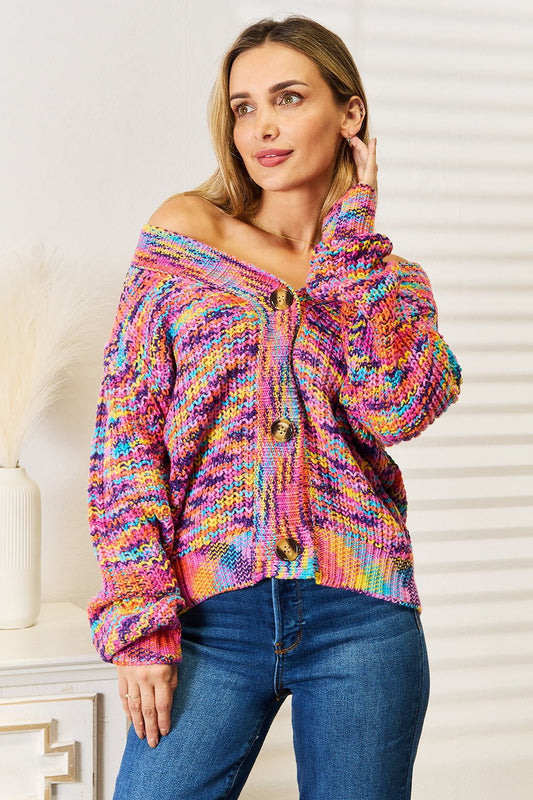Angel Wings Woven Right V - Neck Long Sleeve Cardigan - PBNJ FASHIONS
