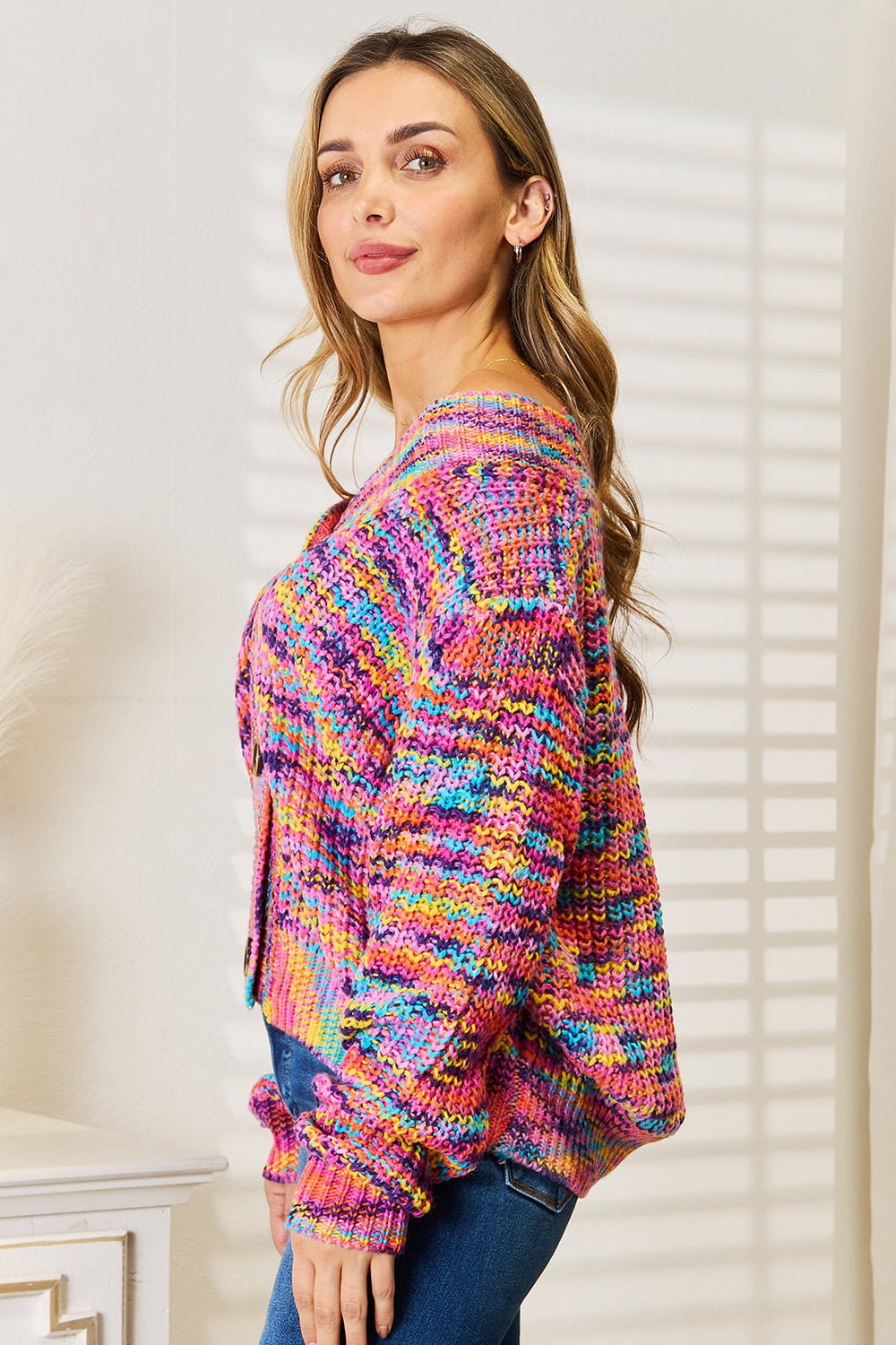 Angel Wings Woven Right V - Neck Long Sleeve Cardigan - PBNJ FASHIONS