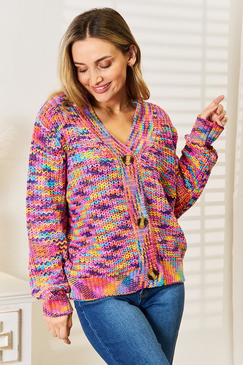 Angel Wings Woven Right V - Neck Long Sleeve Cardigan - PBNJ FASHIONS