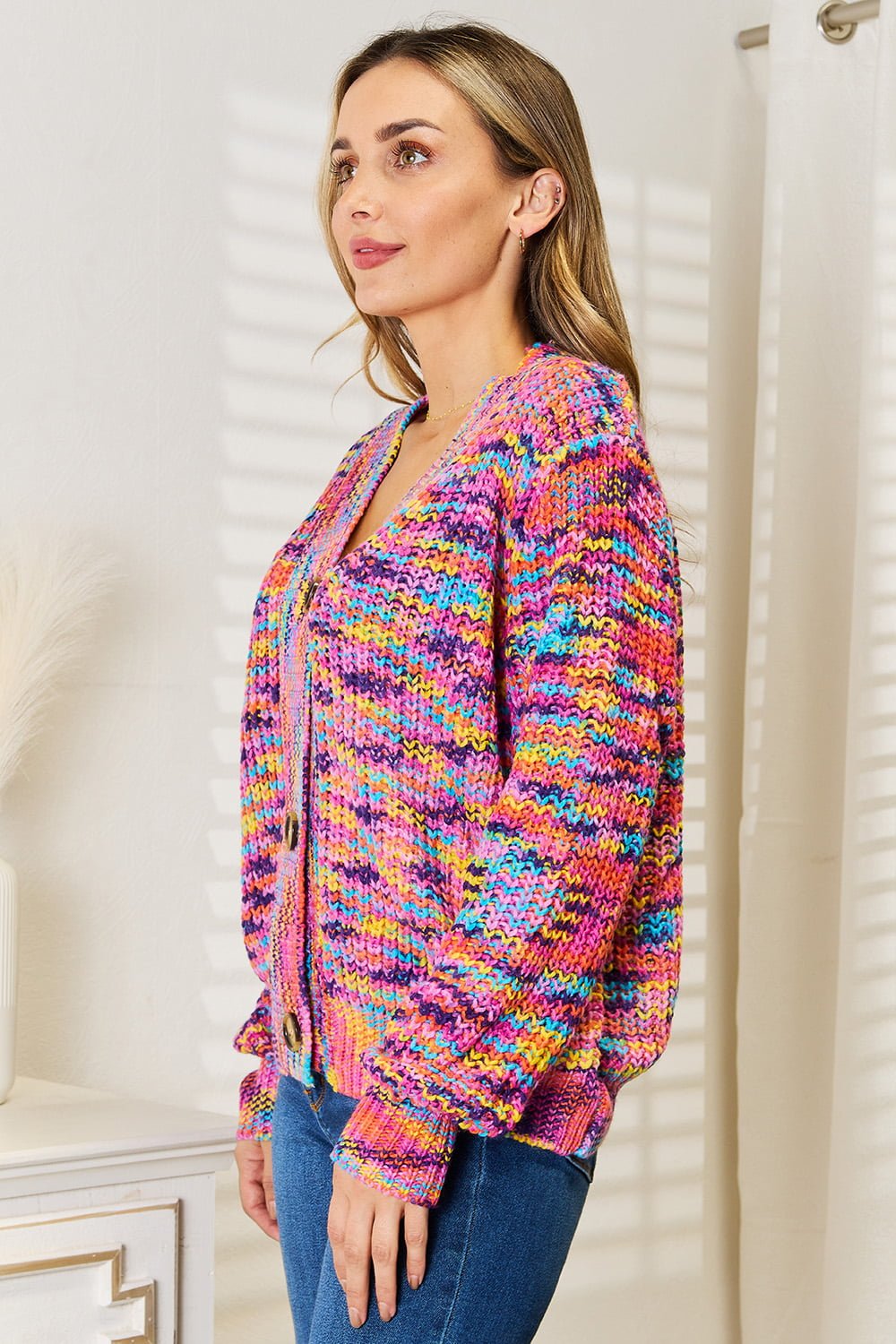 Angel Wings Woven Right V - Neck Long Sleeve Cardigan - PBNJ FASHIONS