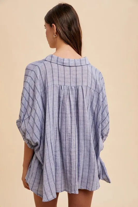 Annie Wear Striped Button Up Half Sleeve Shirt - PBNJ FASHIONS