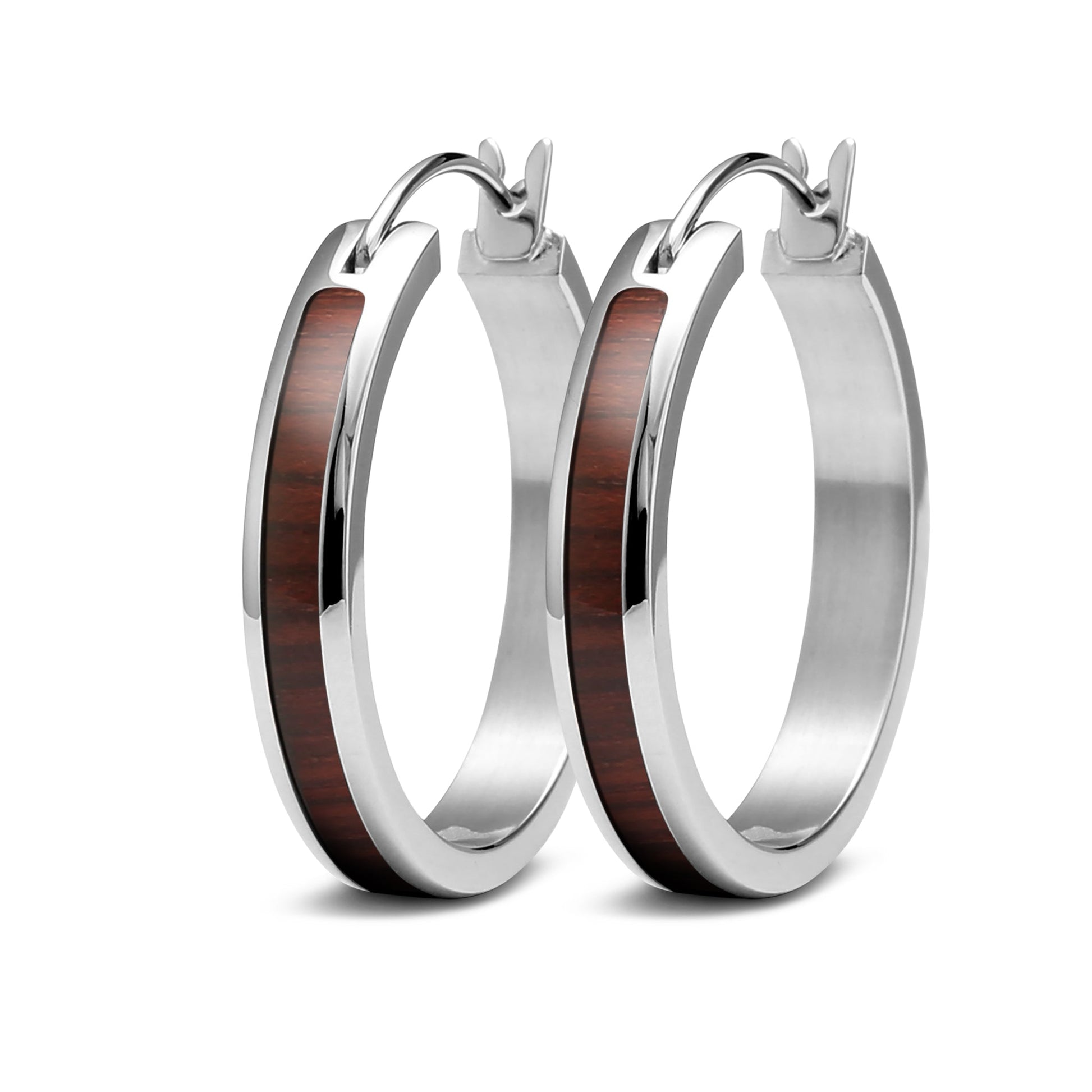 Australian Jarrah Wood Hoop Earrings - 25mm Stainless Steel - PBNJ FASHIONS