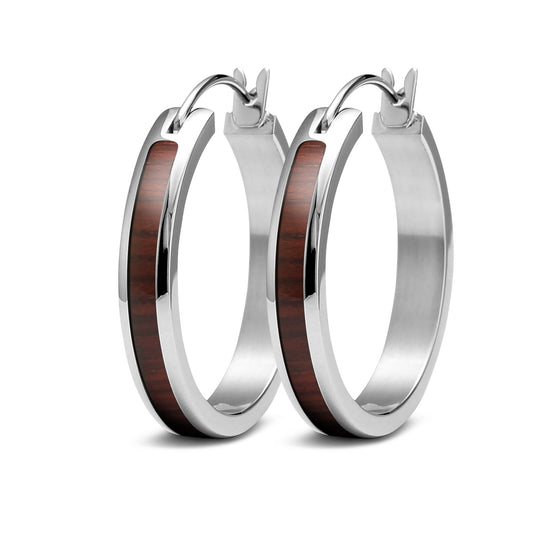 Australian Jarrah Wood Hoop Earrings - 25mm Stainless Steel - PBNJ FASHIONS