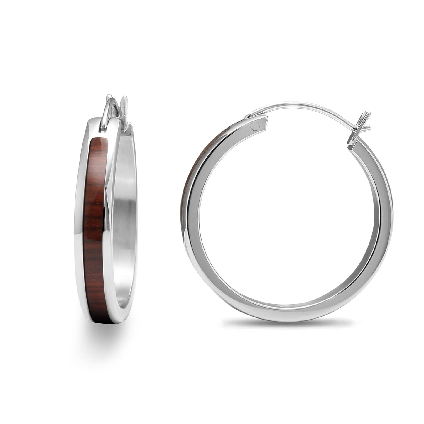 Australian Jarrah Wood Hoop Earrings - 25mm Stainless Steel - PBNJ FASHIONS