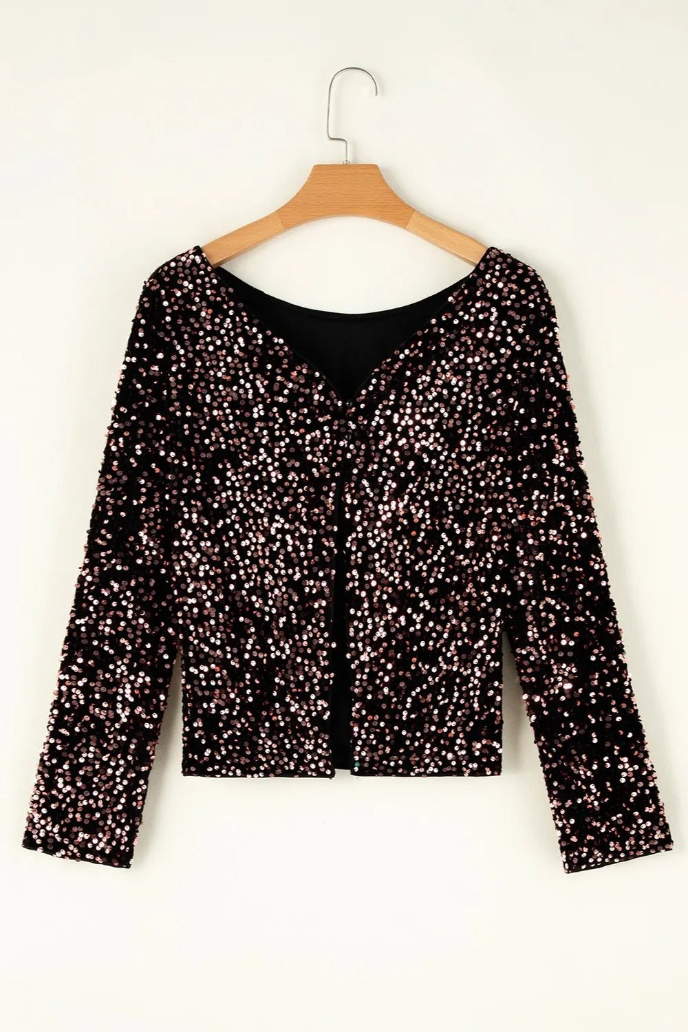 Sequin Round Neck Long Sleeve Blouse - PBNJ FASHIONS