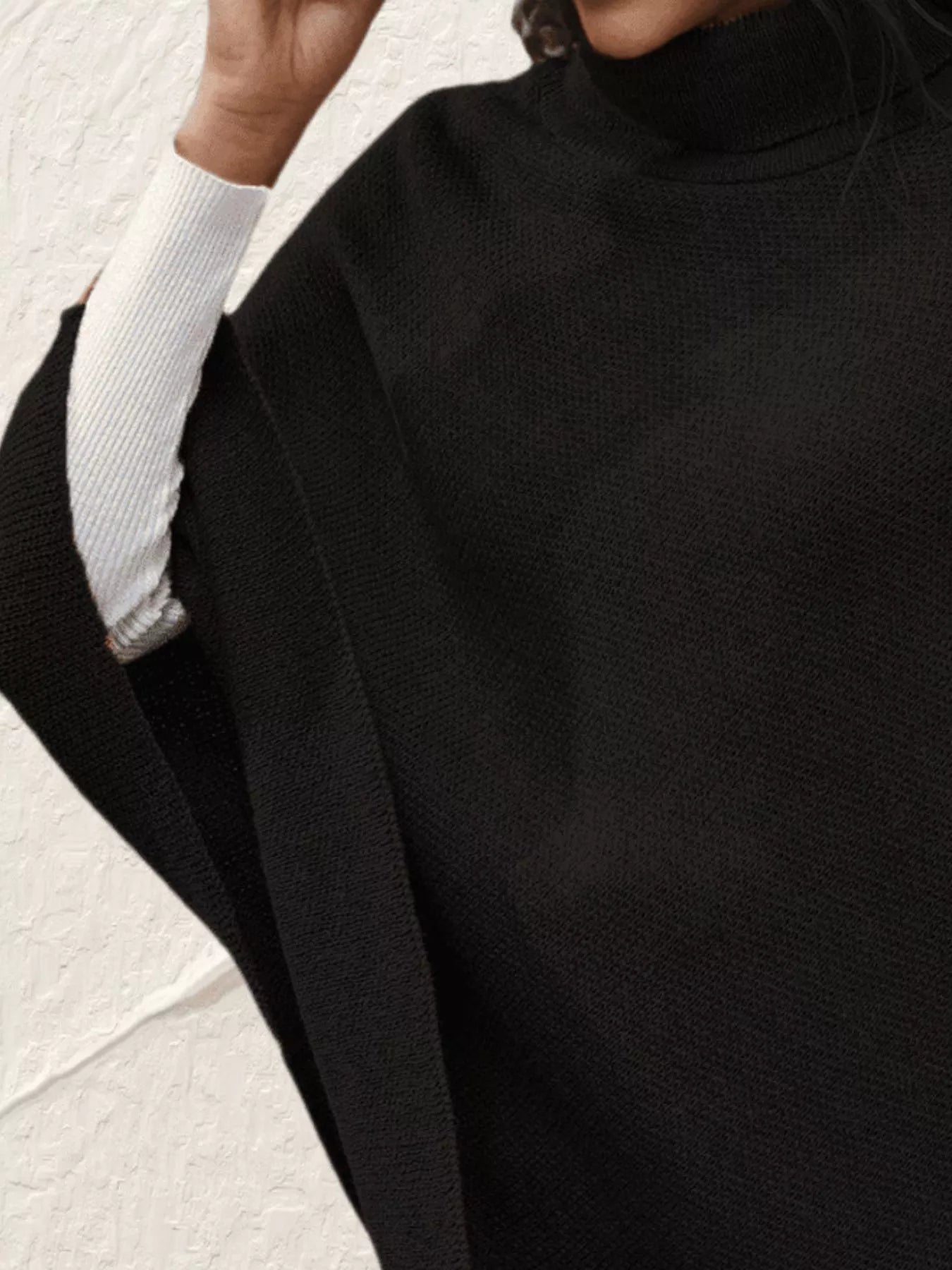 Button - Decor Turtleneck Poncho Pullover - PBNJ FASHIONS