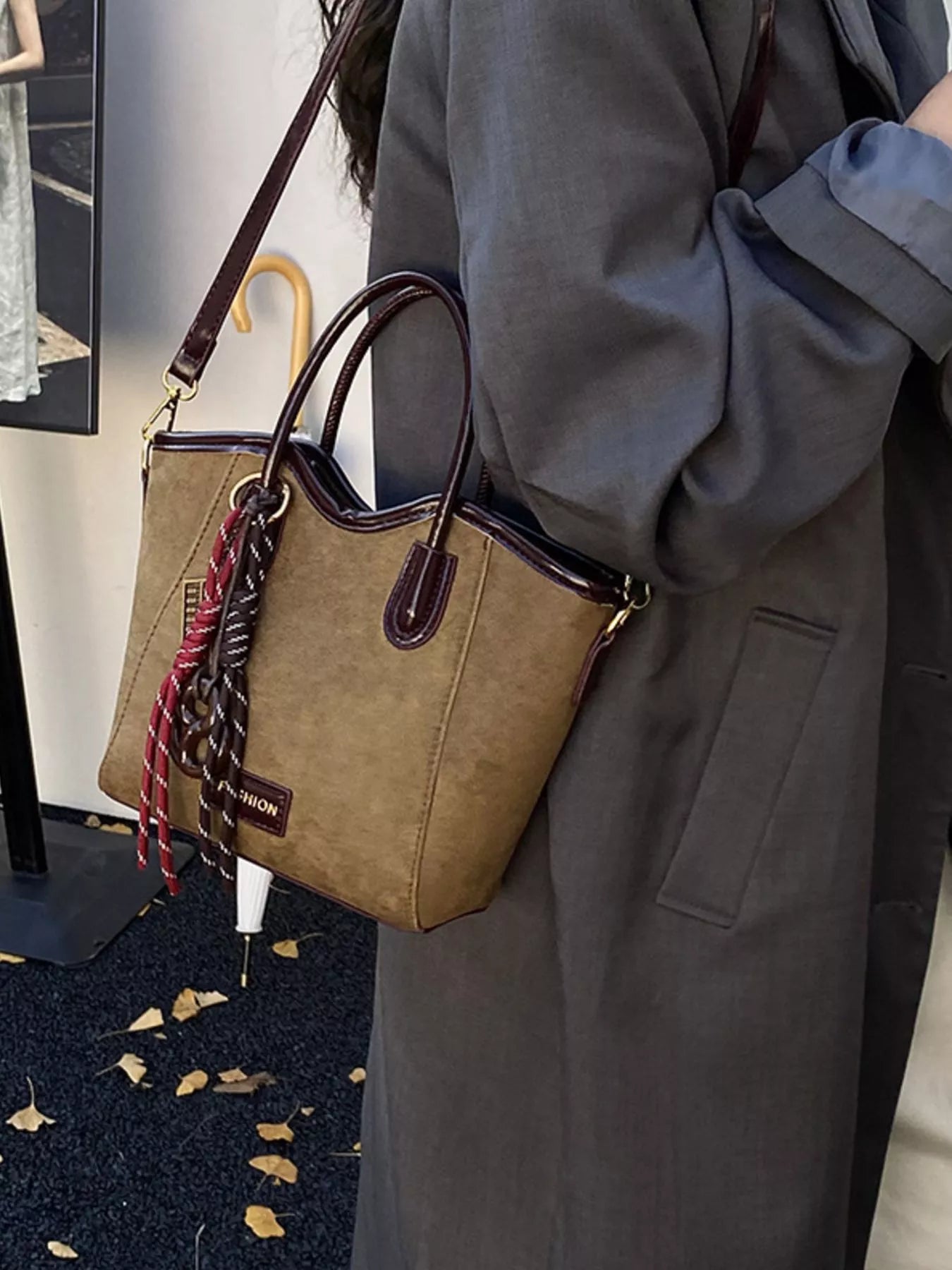 Suede Leather Strap Tote Bag - PBNJ FASHIONS