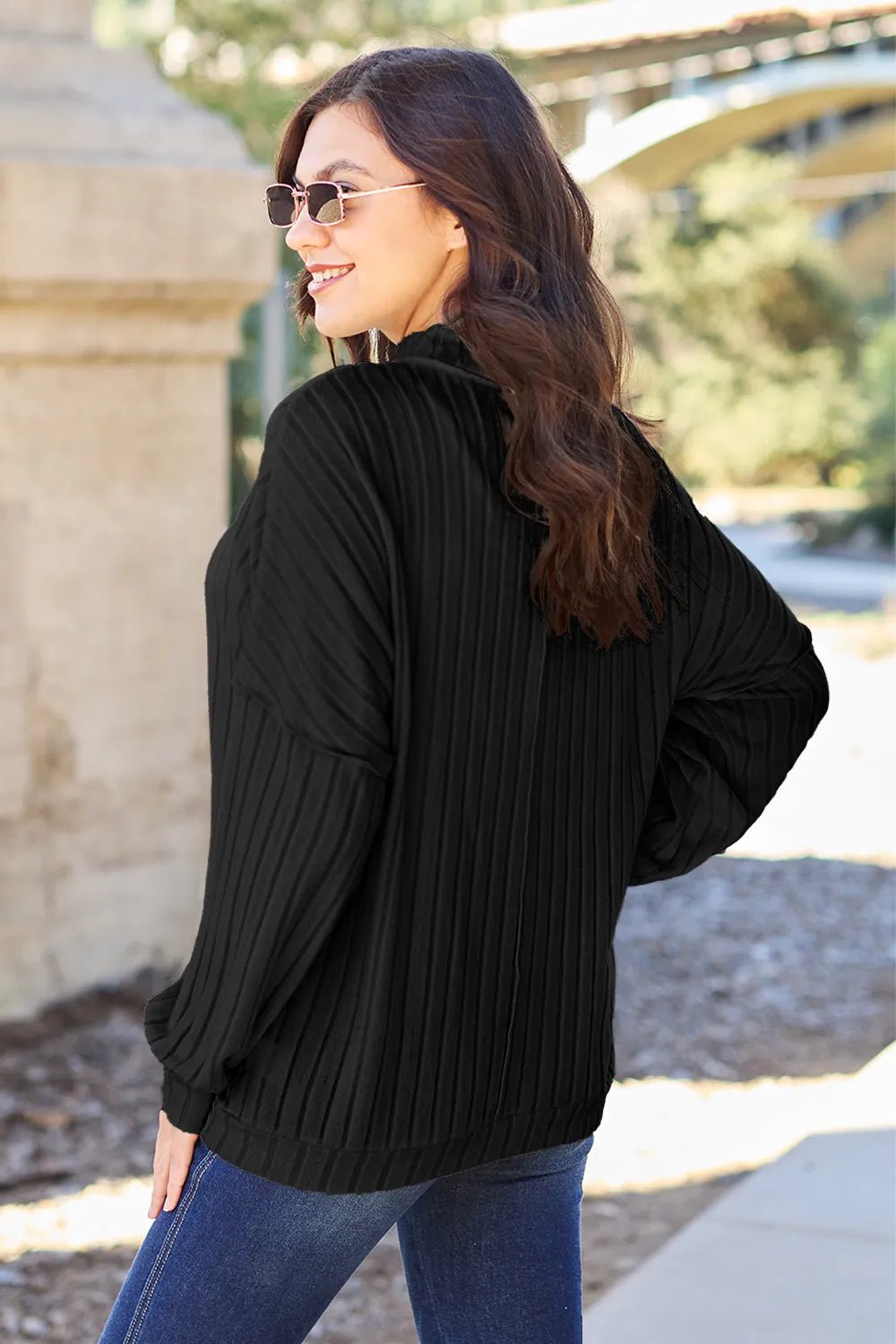 Basic Bae Full Size Ribbed Exposed Seam Mock Neck Knit Top - PBNJ FASHIONS