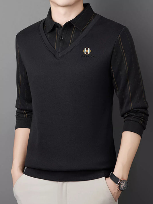 Men's Plus Size Layered Style Long Sleeve Polo - PBNJ FASHIONS