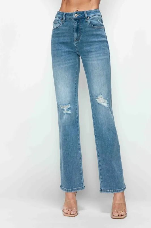 bytos Full Size Distressed High Rise Straight Jeans - PBNJ FASHIONS