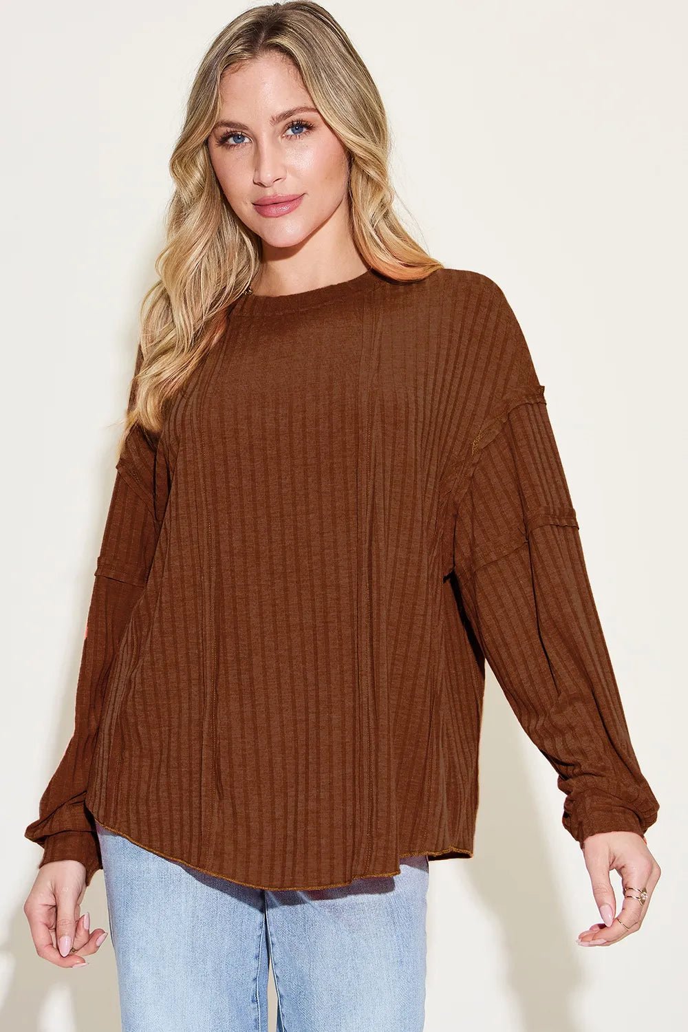 Basic Bae Full Size Ribbed Round Neck Long Sleeve T-Shirt - PBNJ FASHIONS