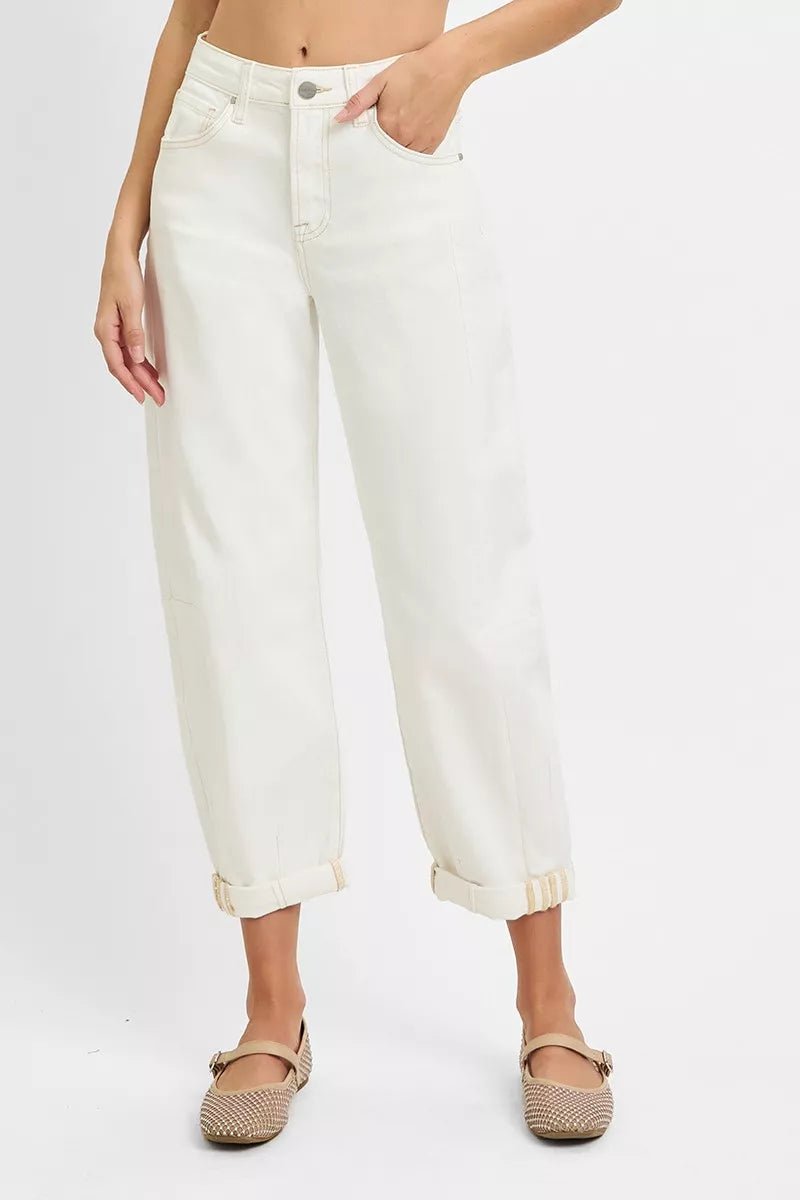RISEN Full Size High Rise Barrel Cropped Jeans Plus Size - PBNJ FASHIONS