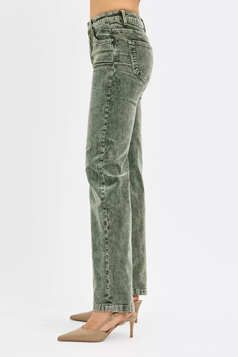 RISEN Tummy Control Mid Rise Straight Leg Corduroy Pants - PBNJ FASHIONS