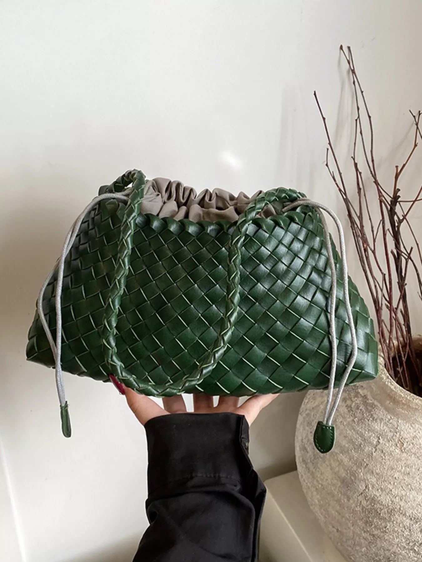 Sleek Stylish Pleather Drawstring Shoulder Bag - Elegant and versatile design - Emerald-onesize- - PBNJ FASHIONS