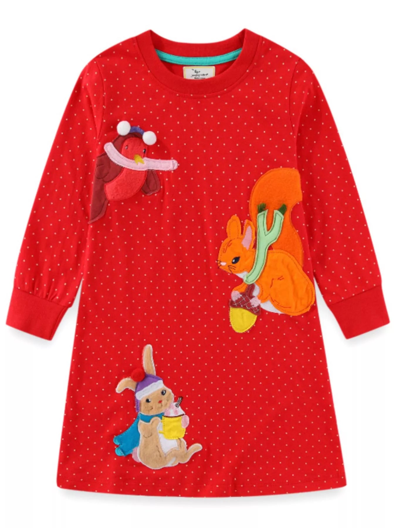 Children's Animal Applique Long Sleeve Dress - PBNJ FASHIONS
