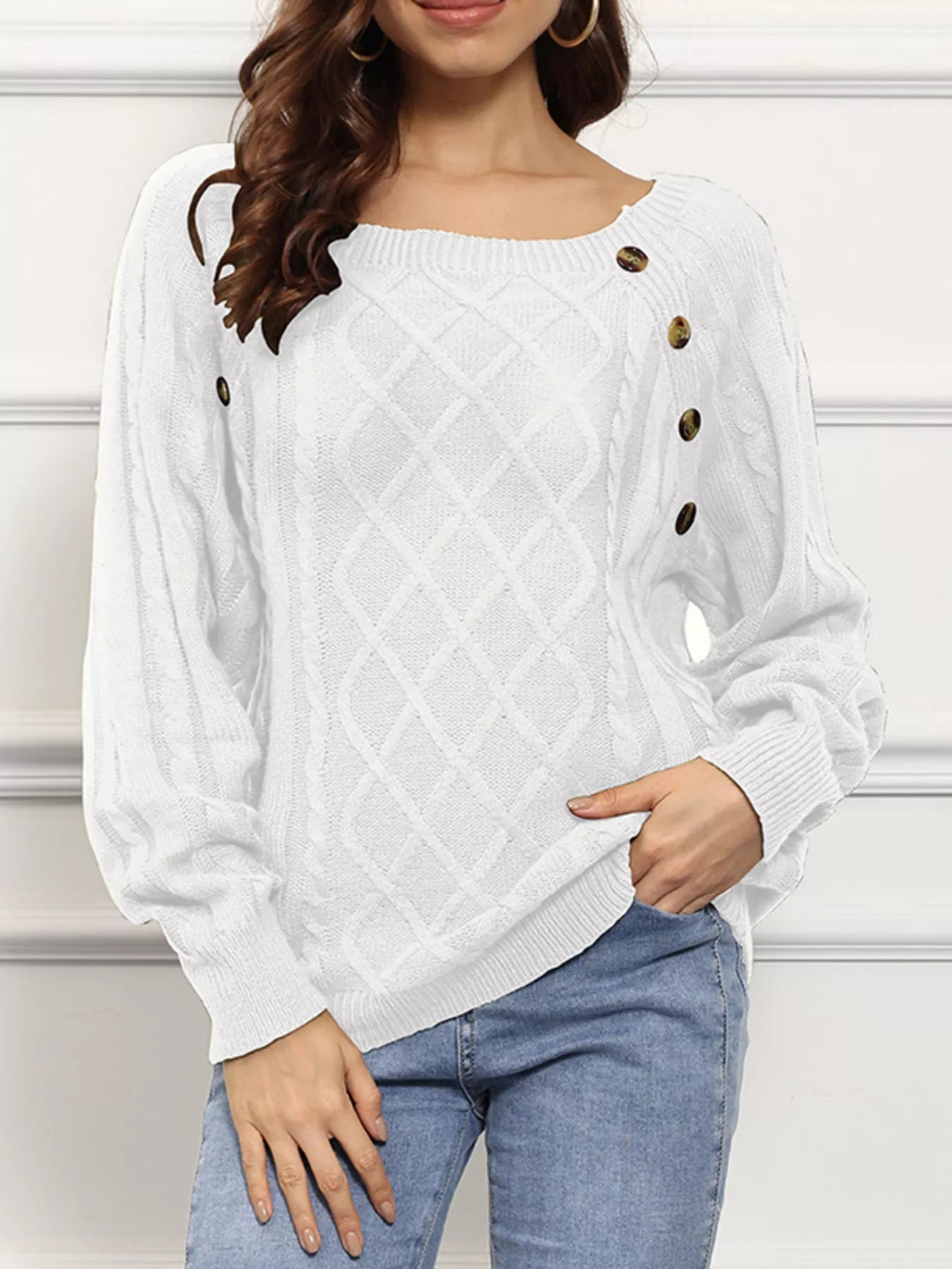 Cable Knit Boat Neck Sweater - PBNJ FASHIONS