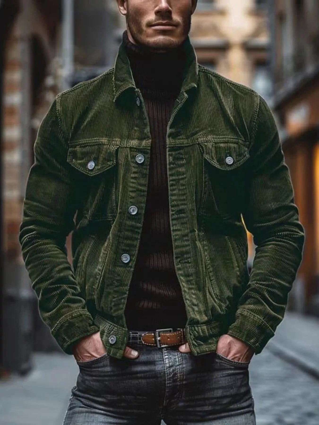 Men's Full Size Corduroy Button - Down Jacket Plus Size - PBNJ FASHIONS