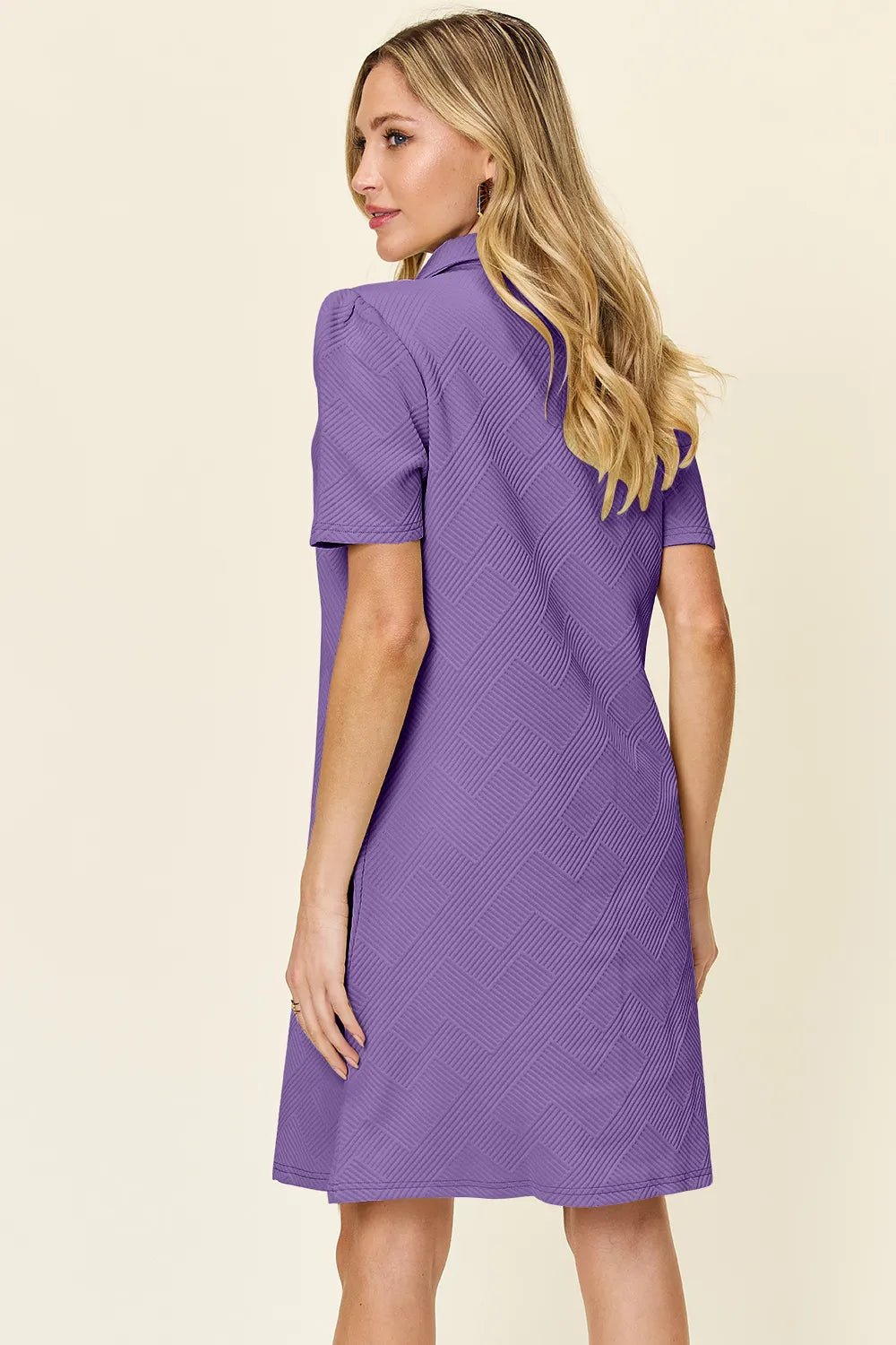 Double Take Full Size Texture Collared Neck Short Sleeve Dress - PBNJ FASHIONS