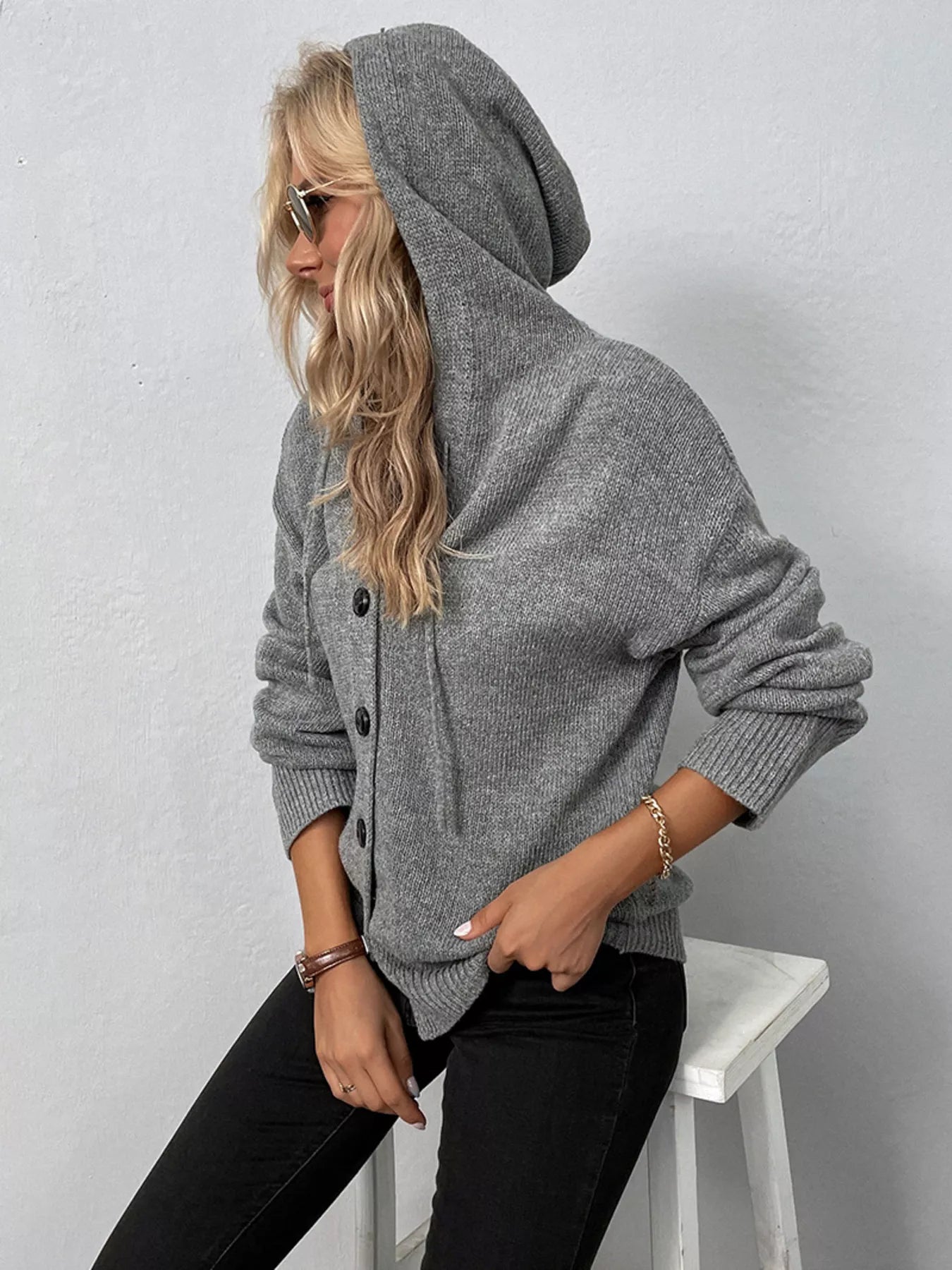 Full Size Cozy Knit Hooded Button - Down Cardigan Plus Size - PBNJ FASHIONS