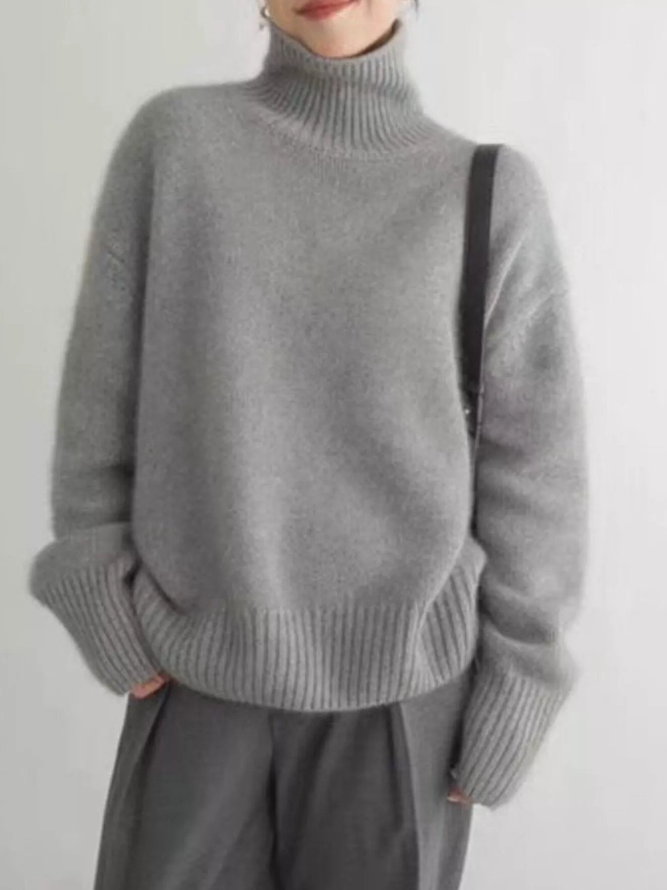 Turtleneck Dropped Shoulder Sweater - PBNJ FASHIONS