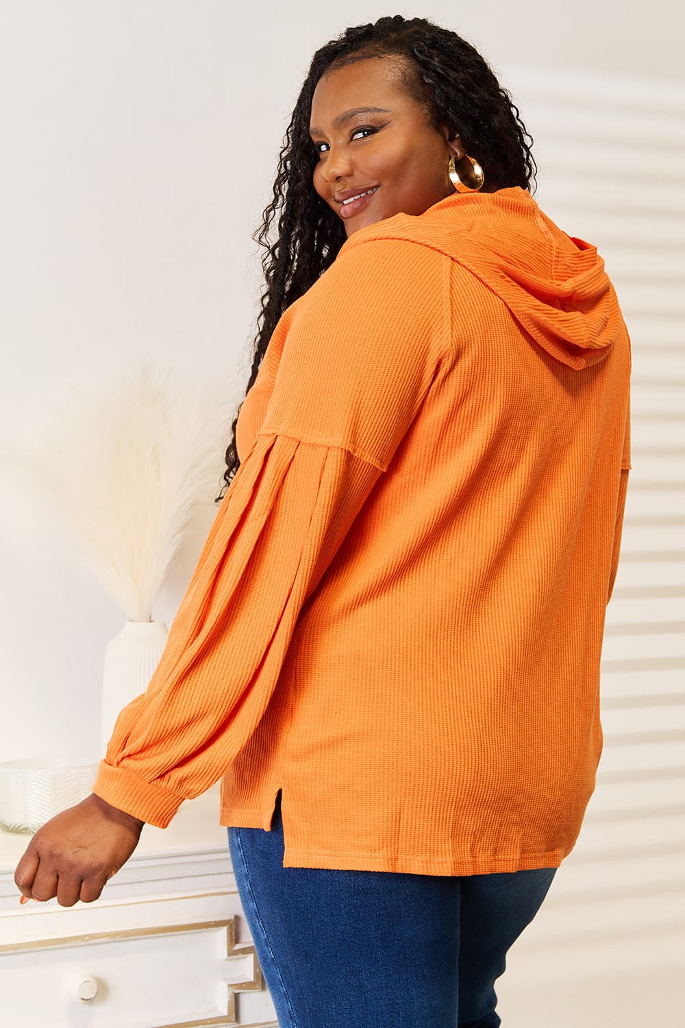 Basic Bae Side Slit Buttoned Waffle Knit Hoodie - PBNJ FASHIONS