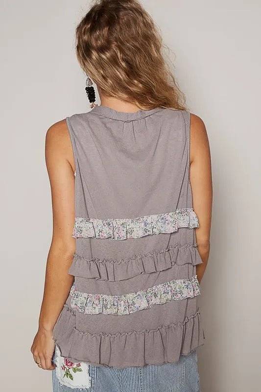 POL Ruffled Open Front Sleeveless Cardigan - PBNJ FASHIONS