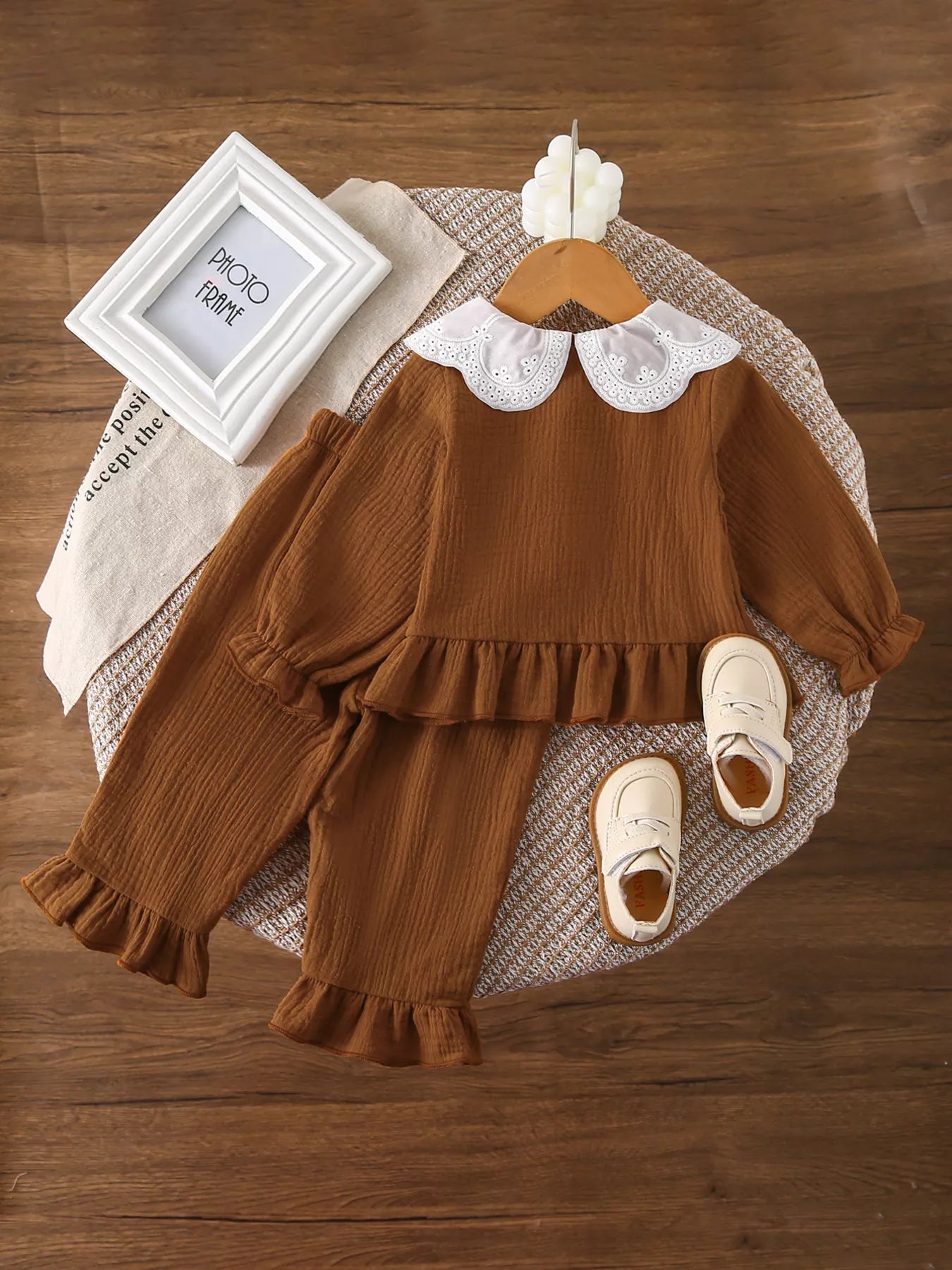 Children's Ruffle Trim Bow Decor Baby Set - PBNJ FASHIONS