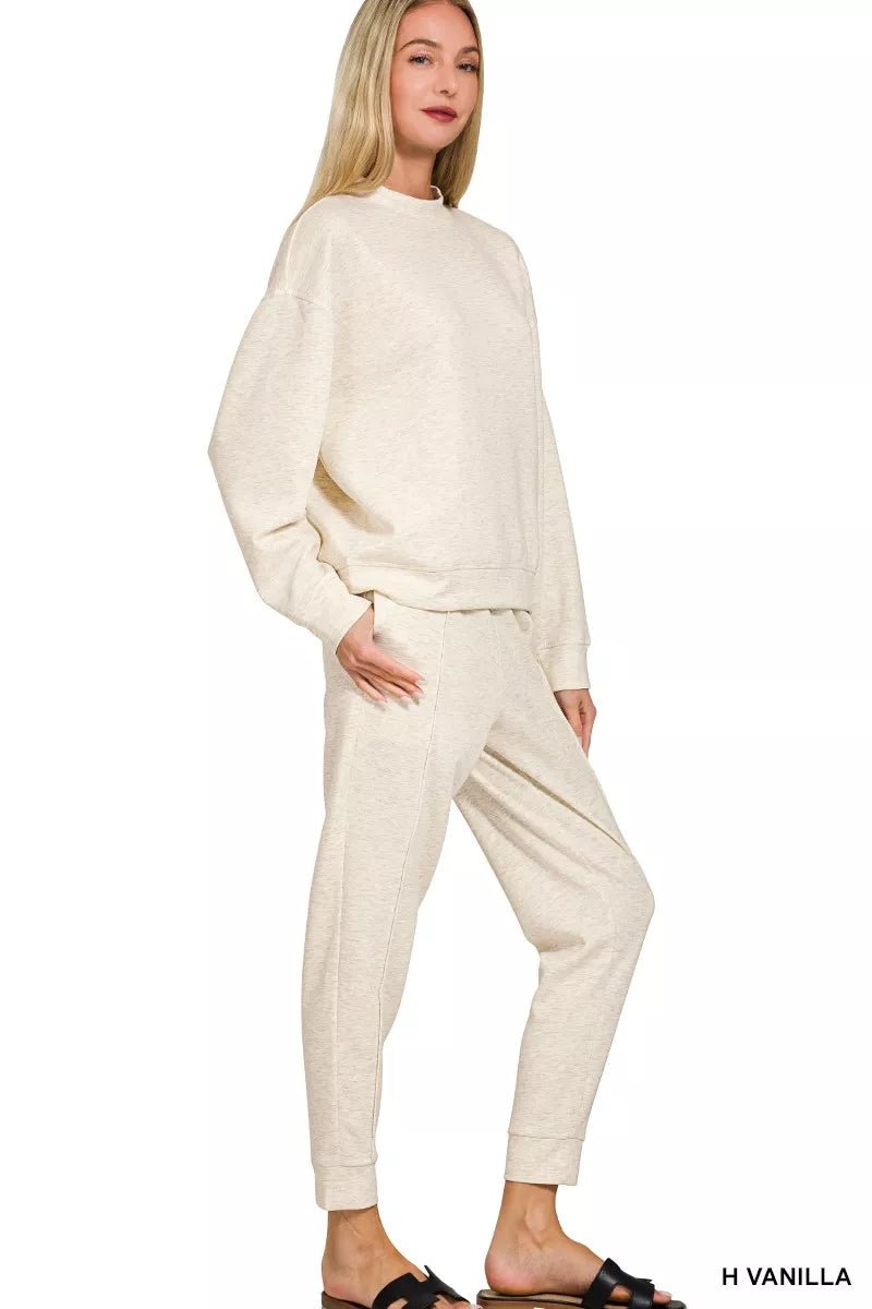 Zenana Scuba Mock Neck Sweatshirt and Joggers Set - PBNJ FASHIONS