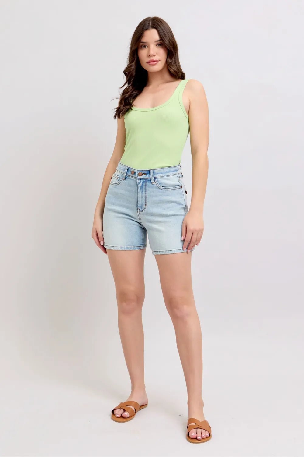 Judy Blue Full Size 2 Button Denim Shorts with Pockets Plus Size - PBNJ FASHIONS