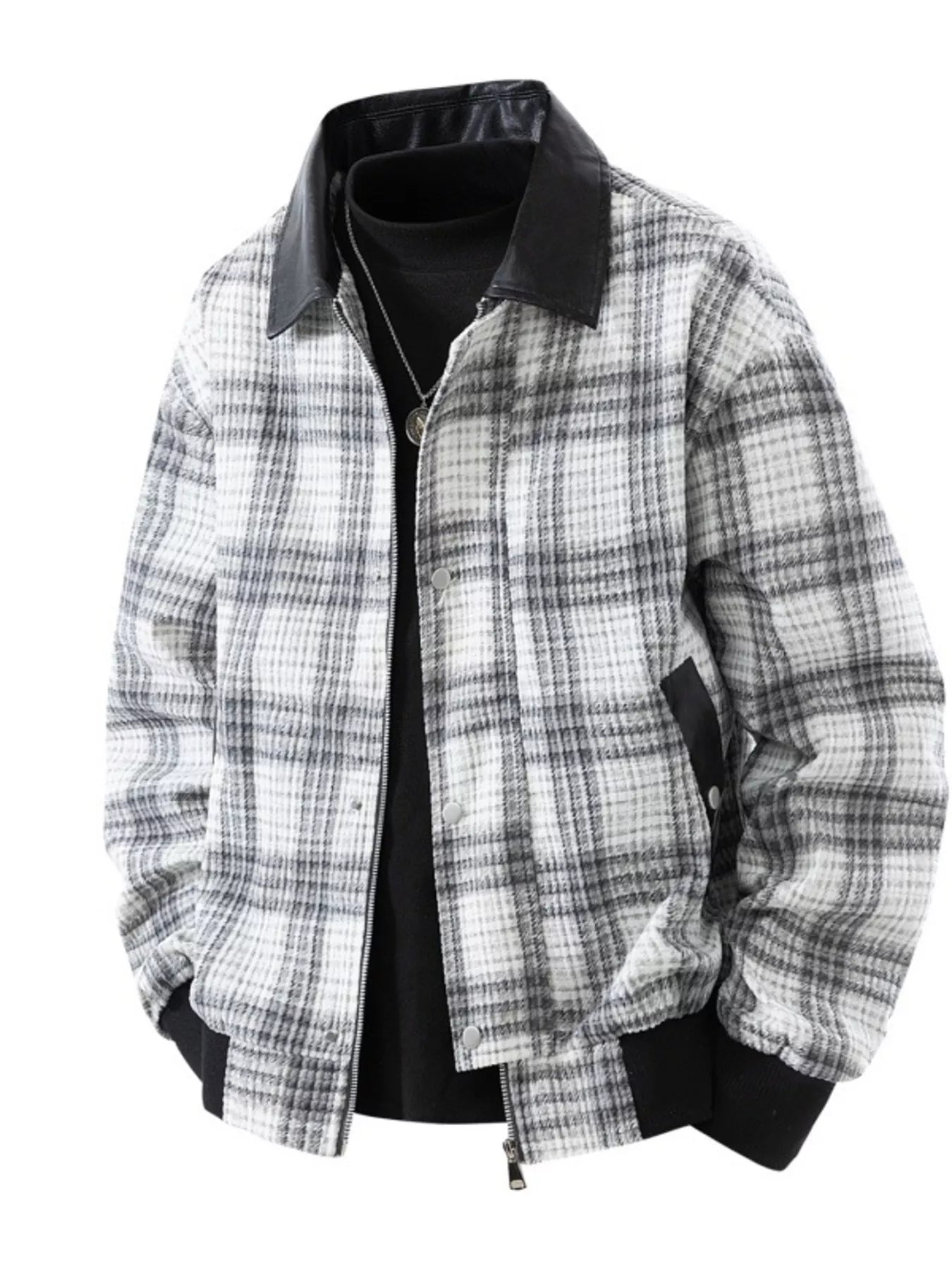 Men's Plus Size Plaid Pattern Snap Down Casual Jacket - PBNJ FASHIONS