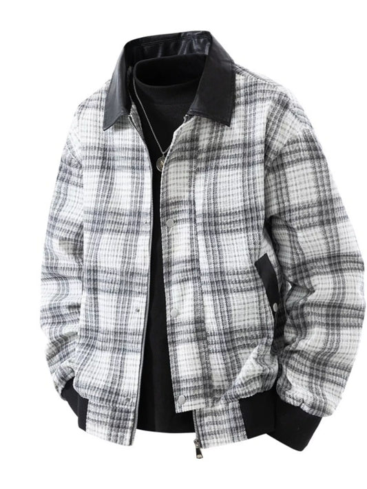 Men's Plus Size Plaid Pattern Snap Down Casual Jacket - PBNJ FASHIONS