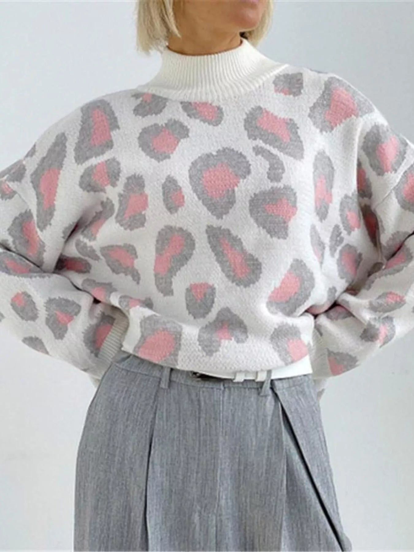 Leopard High Neck Sweater - PBNJ FASHIONS