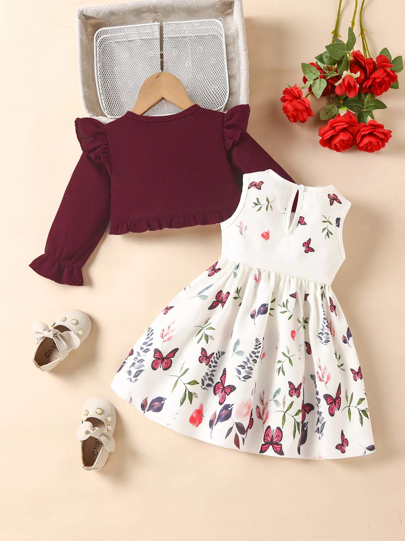 Children's Bow Dress & Ruffle Trim Cardigan Set - PBNJ FASHIONS