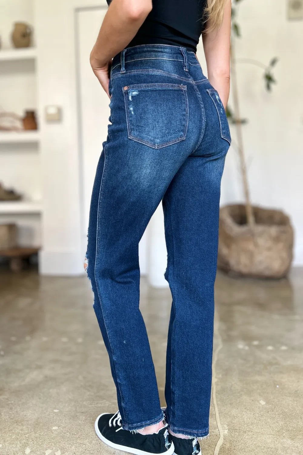 Judy Blue Full Size High Waist Rigid Magic Heavy Destroy Straight Jeans - PBNJ FASHIONS