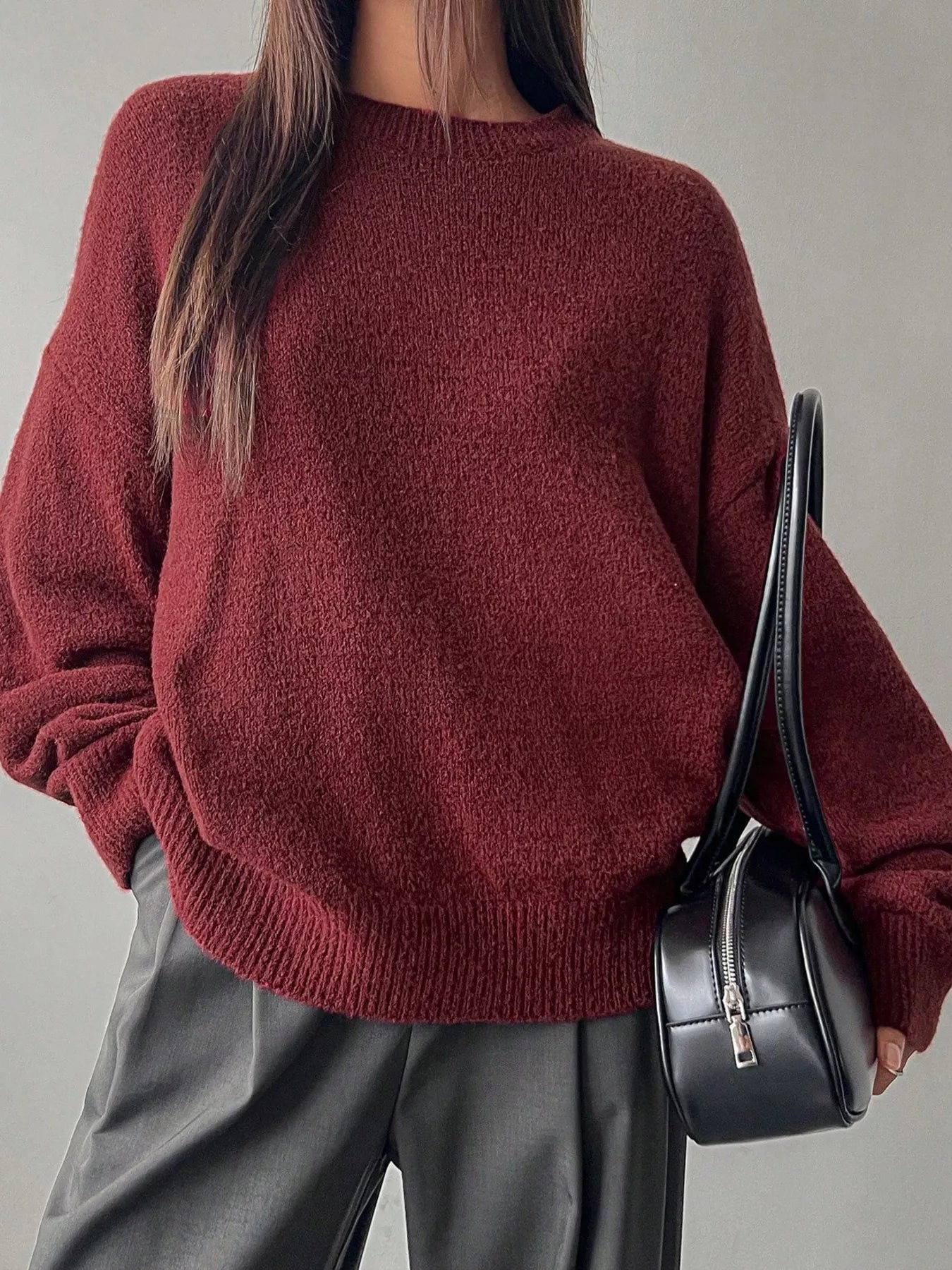 Full Size Cozy Knit Round Neck Oversized Sweater Plus Size - PBNJ FASHIONS