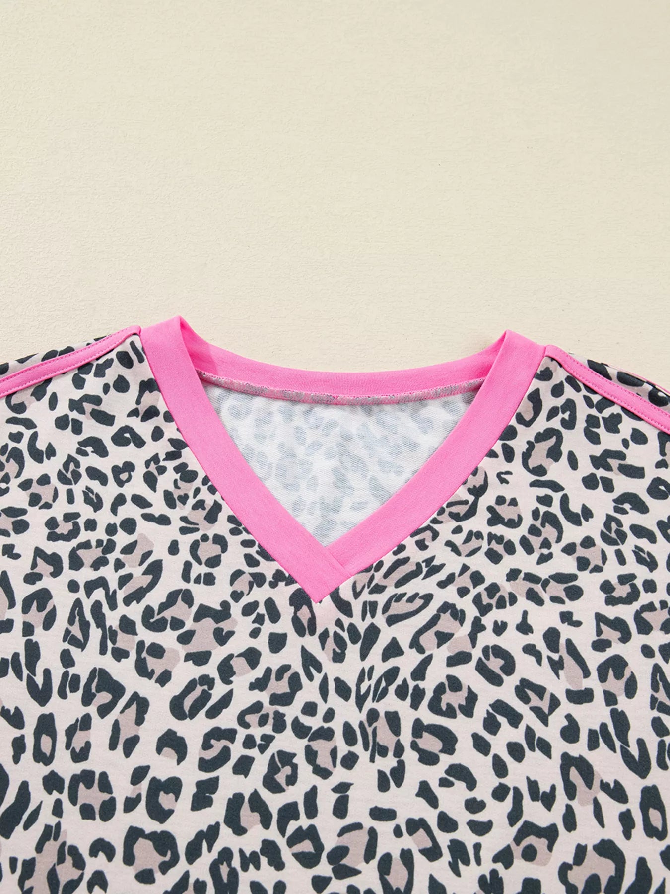 Leopard Print Contrast V Neck Varsity Stripe Detail Long Sleeve Top - PBNJ FASHIONS