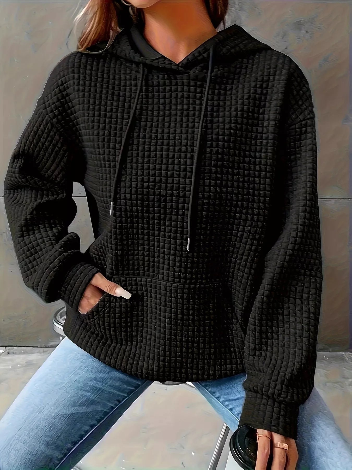 Textured Knit Drawstring Hoodie - PBNJ FASHIONS